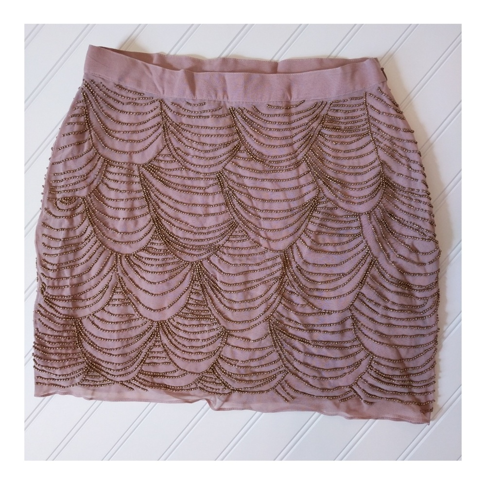 ASOS | Mauve Mini Skirt with Gold Beading, Size 6